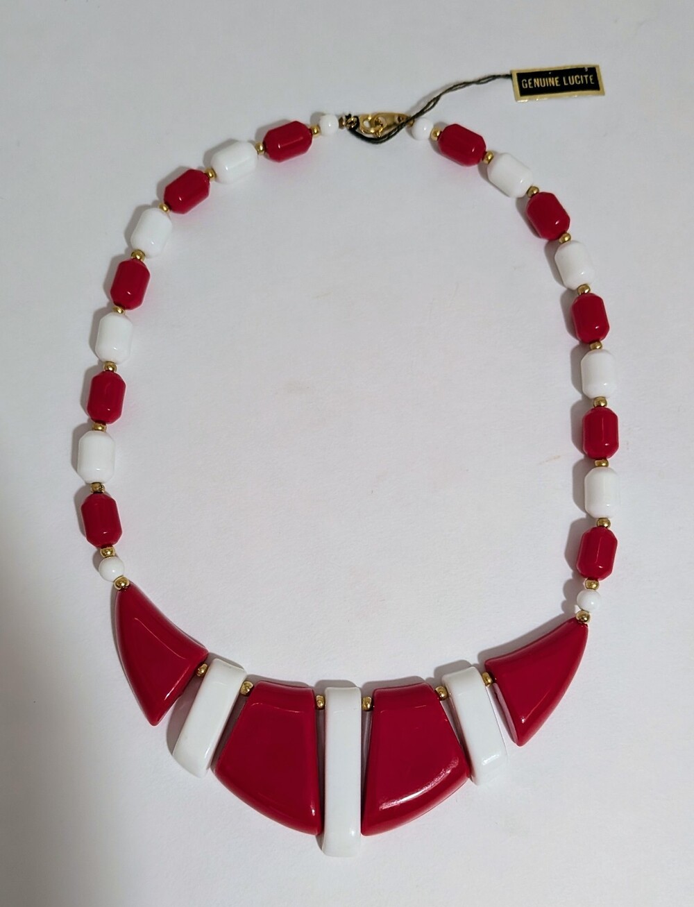 Lucite Choker Necklace Vintage Red White Geometric MCM Retro Mod Jewelry